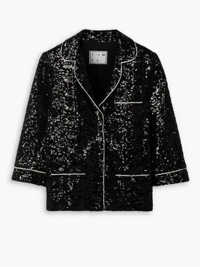 NWOT ITMFL In The Mood For Love 'Sofia' Sequined Tulle Jacket - Black Sz XS